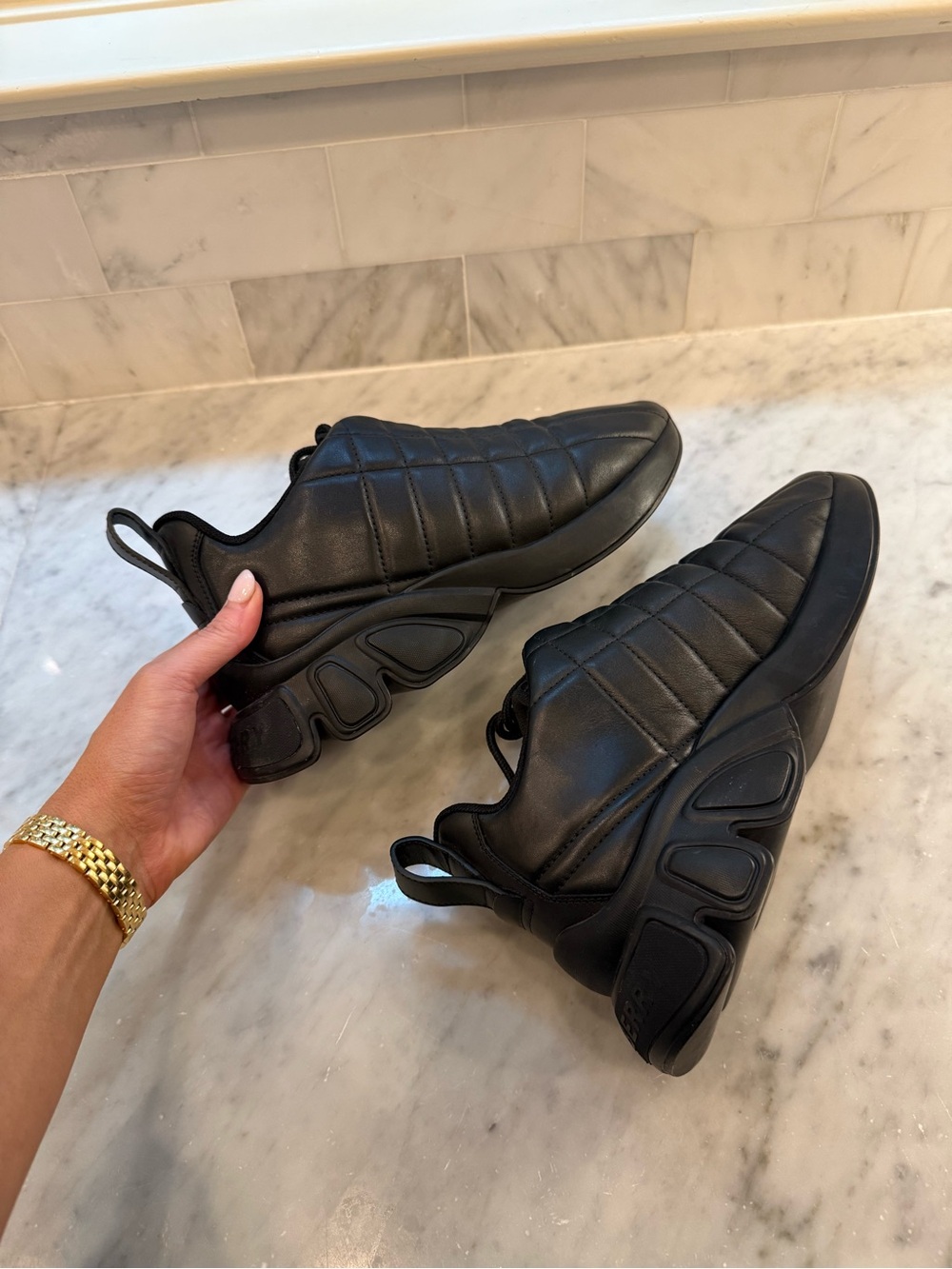 Burberry Axburton Black Quilted Leather Women's Sneakers 38
